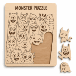 Holzpuzzle „Lustige Monster“ – Kreatives Steckspiel für Kinder